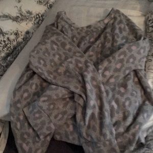 Gray and pink cheetah print pajama set.